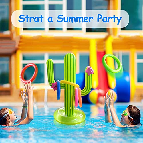 2 Pack Inflatable Cactus Ring Toss Game Sets,Cactus Pool Game Toys Target Toss Floating Swimming Summer Game Toys for Mexican Fiesta Party Accessories Hawaiian Pool Beach Party Decoration Supplies