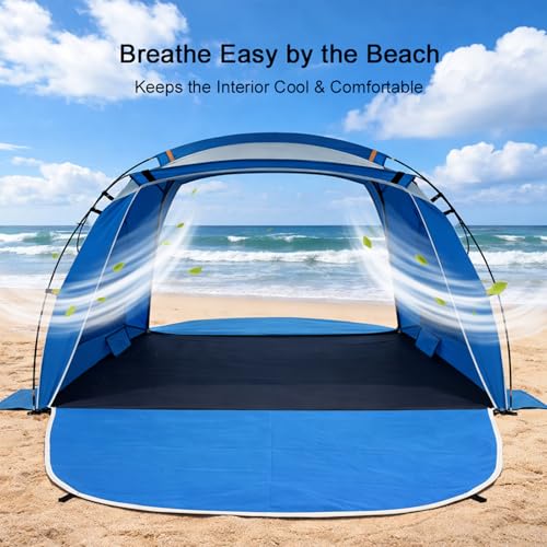 Beach Tent Sun Shelter with UPF 50+ UV Protection, Dual Door Design for Better Ventilation, Easy Setup Portable Beach Shade Canopy with Carrying Bag for Beach, Camping, Fishing and Outdoor Travel - color: Blue-Dual Door, size: Standard 3-Person