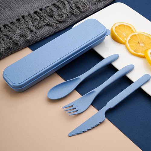 Reusable 3-in-1 Camping Utensil Set with Storage Case - Portable Travel Cutlery for Outdoor, Picnic, and Everyday Use - color: Deep Blue