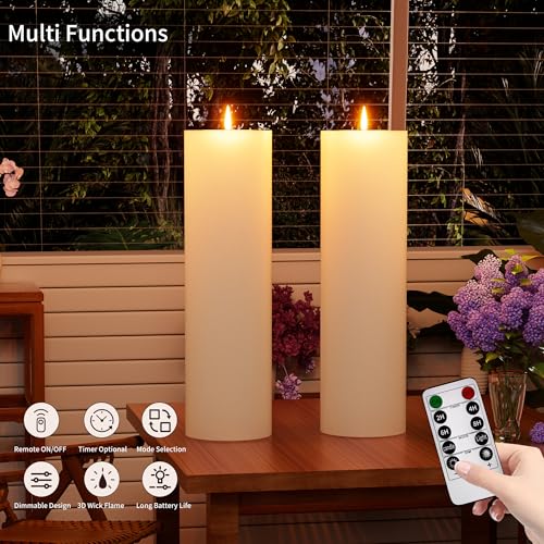 BUTHY 14" x 4" Large Outdoor Candle with Timer Waterproof Flickering LED Flameless Candle Battery Operated with Remote Fake Pillar Candle Realistic for Patio Porch Lantern, Ivory 1 Pack - color: Ivory, size: 14in-1Pack