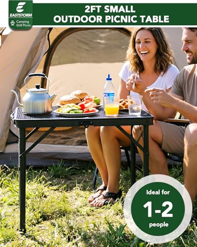 2Ft Small Folding Table with Carry Handle, Camping Table Adjustable Height 10.6–22 in, Black Metal Mesh, Portable & Compact for Outdoor/Indoor,Grill Table, 23.6×15.8 in, 4 lb, 66 lb Capacity - color: Black, size: Small 2Ft - 23.6"L x 15.8"W x 10.6"/22"H