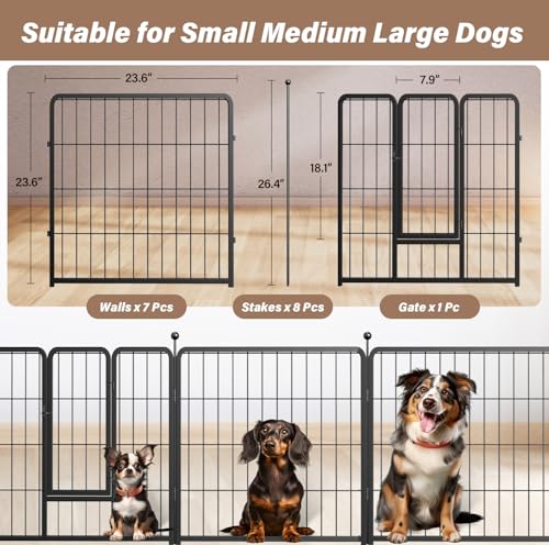 Simple Deluxe Dog Playpen Indoor Outdoor, 24" Height 8 Panels Fence with Anti-Rust Coating, Metal Heavy Portable Foldable Dog Pen for Small/Medium Dogs RV Camping, Black - color: Black, size: 08 Panels 24 inch, style: Metal