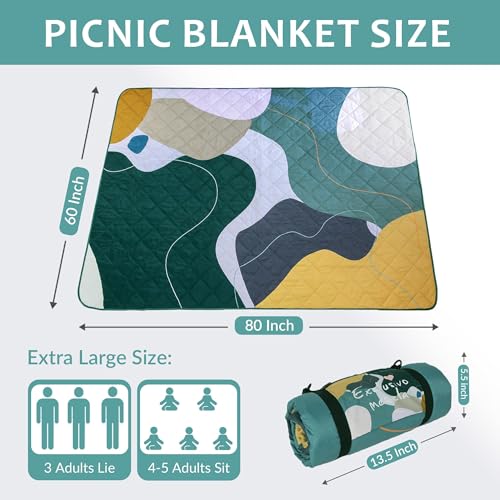 Exclusivo Mezcla Extra Large Waterproof Picnic Blankets 3 Layer, Sandproof and Foldable Outdoor Blanket for Beach Camping, Park and Travel - color: Abstract Green
