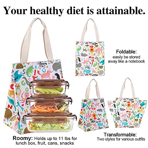 iknoe Insulated Lunch Bag for Women, 9L Durable Wide-Open Foldable & Portable Lunch Tote with Interior Pockets, Water-resistant Thermal Lunch Cooler for Adults Picnic Beach (Zoo) - color: Zoo, size: Velcro Closure