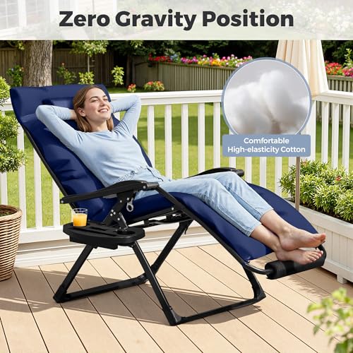 Homall Oversized Zero Gravity Chair, 32In Recliner Lounge Chair with Removable Soft Cushion and Cup Holder, Adjustable Anti Gravity Chair Folding Patio Chairs Padded for Indoor and Outdoor, Blue - color: Blue, size: 1 Set