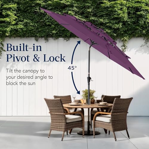 Best Choice Products 10ft 3-Tier Market Patio Umbrella, Outdoor Sun Shade with Tilt, Crank Lift, 8 Ribs for Backyard, Deck, Poolside - color: Amethyst Purple