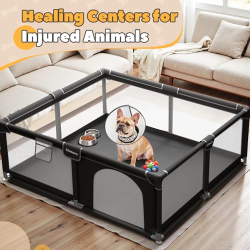 50x50x26 Inches Puppy Playpen with Gate, Dog Playpen for Puppies or Small Dogs, Sturdy Safety Dog Fence Pet Playpen with Thickened Fabric, High-Strength Nylon Wire Mesh for Indoor & Outdoor,Washable - color: Black-Large