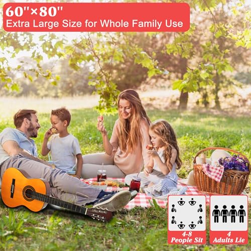 HX&OD Outdoor Picnic Blanket, Extra Large, 80''x60'' Waterproof Foldable Blankets Gingham Picnic Mat for Beach, Camping Grass Lawn Park Accessories Cute Couple Ideas Wedding (Red, 80”x60”) - color: Red, size: 5' x 6'8" (Square)