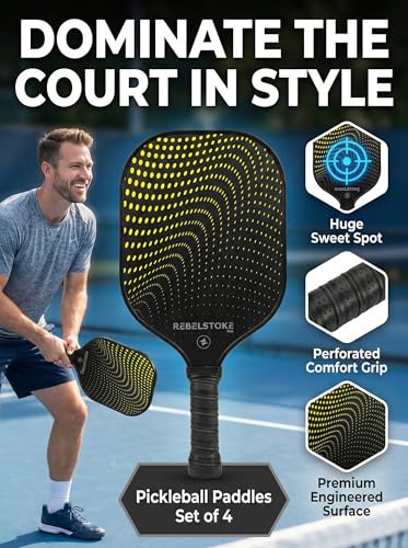 Complete Pickleball Set of 4 with Bag, Pickle Ball Paddle Set of 4, Designed in The USA, Pickleball Racket for Adults Comfort Grip, Indoor Outdoor Pickle Ball Kit, Pickleball Paddles 4 Pack - style: Midnight Pop