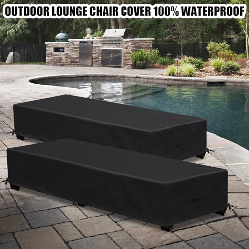 Waterproof Patio Lounge Chair Cover 2 Pack Outdoor Chaise Lounge Covers 600D Weather Resistant Material, UV Protection, Windproof Design Outside Furniture Covers 80" x 28" x 14" H,Black - color: Black, size: 2 Pack (80"l X 28"w X 14"h)