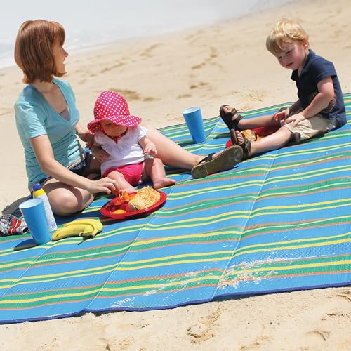Camco Handy Mat with Strap - Perfect for Picnics, Beaches, RV and Outings - Blue/Green - 60" x 78" (42806) - color: Blue/Green, size: 5' x 6'6" (Rectangular)