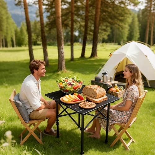 Lightweight Folding Camping Table, Portable Aluminum Outdoor Table with Carry Bag, Compact Collapsible Table for Picnic, Beach, BBQ & Camping – Black