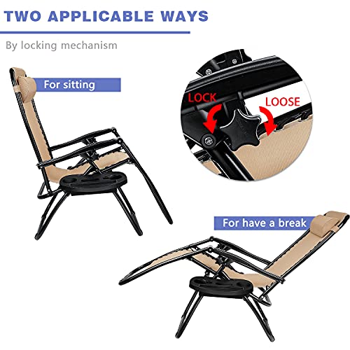Homall Zero Gravity Chairs - Adjustable Folding Lawn Lounge Chairs with Pillows for Poolside, Backyard and Beach - Set of 2 (Cream-Coloured) - color: Beige, size: 2 PCS