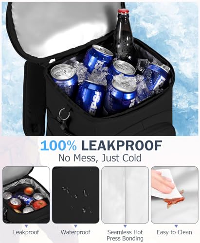 Cooler Backpack, 22L Waterproof Soft Backpack Coolers Leak Proof Beach Backpack Insulated Picnic Lunch Bag for Fishing Camping,Beach,Hiking,Travel - color: Black