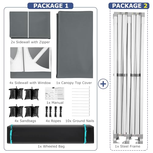 COBIZI 13x26 Heavy Duty Pop Up Canopy Tent with 6 Sidewalls Thicken Frame, Commercial Easy Up Outdoor Wedding Party Tents, All Season Waterproof Windproof with Stakes Sandbags Ropes Roller Bag, Gray - color: Gray, size: 13x26