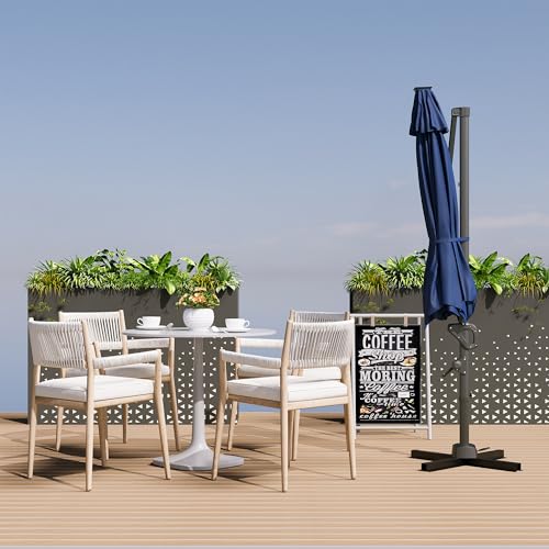 10ft Cantilever Patio Umbrella with Base - 360° Rotation & Adjustable Tilt - Heavy-Duty Waterproof Canopy - Rust-Resistant Aluminum Frame - Windproof Offset Sun Shade for Garden, Deck, Pool, or Backyard - Grey or Beige - color: Navy Blue