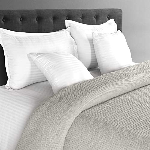 GLAMBURG 100% Cotton Thermal Twin Blanket, Breathable Soft Waffle Blanket, All Season Light Grey - color: Light Grey, size: Twin (60"x90")