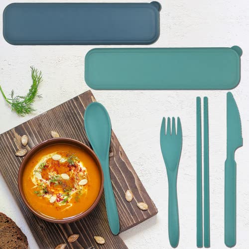 2 Sets Plastic Reusable Utensils Set with Case, Travel Chopsticks Fork Spoon Knife Set for Lunch Box, Portable Cutlery Sets for Travel Camping Daily Use (Standard)