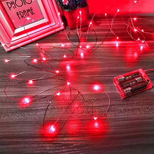 Ariceleo Led Fairy Lights Battery Operated, 4 Packs Mini Battery Powered Copper Wire Starry Fairy Lights for Bedroom, Christmas, Parties, Wedding, Centerpiece, Decoration (5m/16ft Red) - color: Red, size: 4 Pack