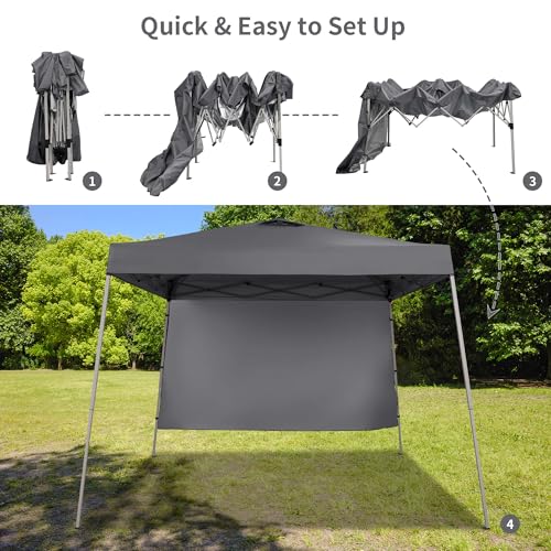 GDY 10x10 FT Pop Up Canopy Outdoor Instant Tent Slant Legs with a Sidewall,Equipment Vents, Portable Gazebo Shelter for Patio, Deck, Beach and Garden,Grey. - color: Gray