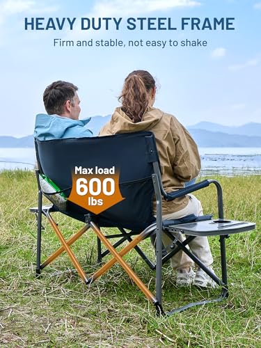 Timber Ridge Double Camping Chair Portable Loveseat, Heavy Duty Folding Camp Couch 2 Person Director Chairs with Cup Holder for Outdoor Lawn Tailgates Picnic Sports Soccer Games Supports 600 lbs Blue - color: Director Loveseat Blue