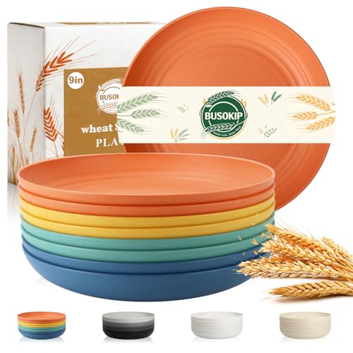 Wheat Straw Plates Set for 8, Unbreakable & Lightweight Dinner Plates 9 Inch, Plastic Plates Reusable, Microwave and Dishwasher Safe Kitchen Plate for Outdoor, Camping, Picnic- Multi - color: Multicolor, size: 9 inch