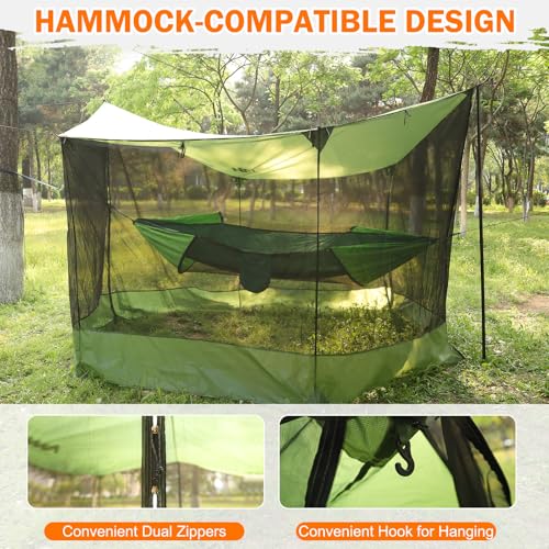 Screen House for Hammock with Tarp Poles, AYAMAYA Large Size 18 x 11 FT Camping Tarp with Mosquito Net, Portable Hammock Tent Rainfly with Bug Net for Picnics Backyards Backpacking Camping Beach