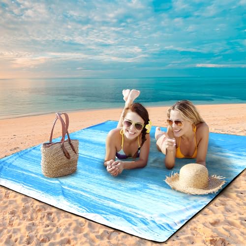 WIWIGO Beach Blanket Waterproof Sandproof Beach Mat 79" X 83"/10'x9'for 2-8 Adults Quick Drying Outdoor Picnic Mat Beach Accessories for Travel, Camping, Hiking - color: Blue-green Tinted Gradation, size: 79" X 108"（1-6person）