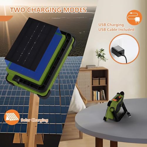 YXQUA 120W Solar Rechargeable Work Light, 144 LED Portable Flood Light with Stand, IP66 Waterproof 4 Modes LED Job Site Lighting Flashlights for Mechanic Camping Fishing Car Repair(Green 1 Pack) - style: Green 1 Pack