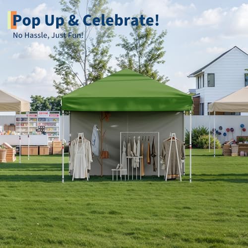 GarveeLife 10x10 Pop Up Canopy with 4 Sidewalls - Easy Up Camping Tent with One Button Push Setup - 1 Roller Bag, 3 Adjustable Height, 4 Weight Bags for Deck, Garden, Sports, Beach, Party - Green - color: Green