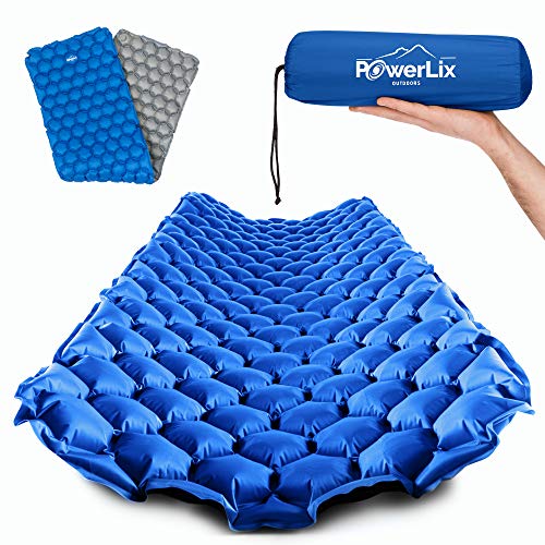 POWERLIX Camping Sleeping Pad - Ultralight Inflatable Camping Mattress Sleeping Mat for Backpacking, Hiking, Compact Lightweight Sleeping Pad for Camping, Inflation Bag/Repair Kit Included - color: Blue & Grey