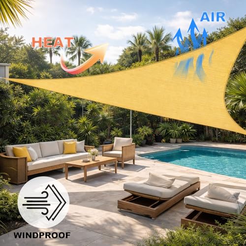 Vensovo Sun Shade Sail Triangle 16' x16' x23' Permeable Canopy - UV Block Sunshade for Patio, Garden, Backyard, Deck (Yellow) - color: Yellow, size: 16ftx16ftx23ft