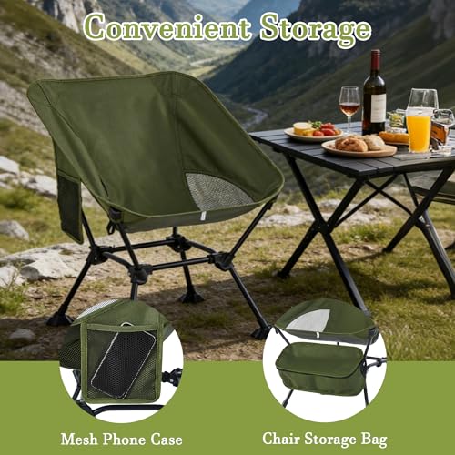 Ultralight Camping Chair,Compact Folding Chair with Anti-Sinking Large Feet and Storage Bag,Lightweight Backpack Chair for Naturehike,Travel,Beach,Hiking - color: Army Green
