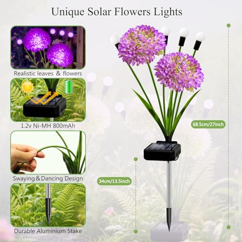 Solar Lights Outdoor Waterproof, 2 Pack Purple Solar Firefly Swaying Lights with Flowers, Flower Light Garden Decor for Outside Yard Patio Halloween for Women Grandma - color: Purple, size: 2 pack