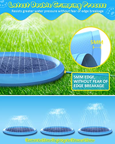Raxurt Splash Pad, 75in Anti-Slip Splash Pad for Kids Dogs Thickened Durable Bath Pool Pet Summer Outdoor WaterToys Backyard Fountain Play Mat, Blue - color: Blue, size: 75in