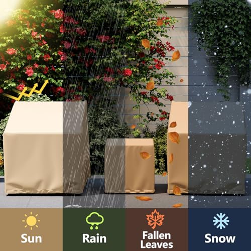 Tangkula Patio Furniture Covers 3 Piece Set, Waterproof Outdoor Conversation Covers for 3 Pieces Bistro Set, Heavy Duty Sofa Cover Set for 2 Chairs & Side Table, 32” x 30” x 32”, 19.5” x 19.5” x 21” - size: 32" W x 30" D x 32" H