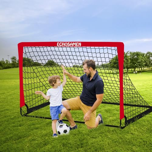 Kids Soccer Goals for Backyard, 2 of 6 x 4 ft Kids Soccer Goal Set Soccer Net with 10 Soccer Cones, Agility Ladder & Carry Bag, Portable Soccer Training Equipment. - color: Red