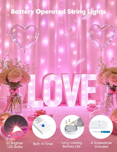 Minetom 12 Pack Pink Christmas Lights, 7ft 20 LED Fairy Lights Battery Operated, Valentines Day Decorations, 8 Modes Waterproof Silver Wire Twinkle Lights, Valentine's Day Lights - color: Pink, size: 12 Pack