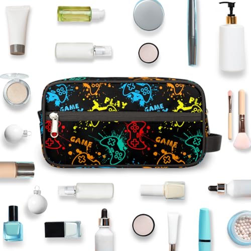 Kids Travel Toiletry Bag - Waterproof Hanging Cosmetic Hygiene Bags for Boys Men - Video Game Large Shave Kit for Toiletries Accessories Bathroom Stuff - color: Video Game