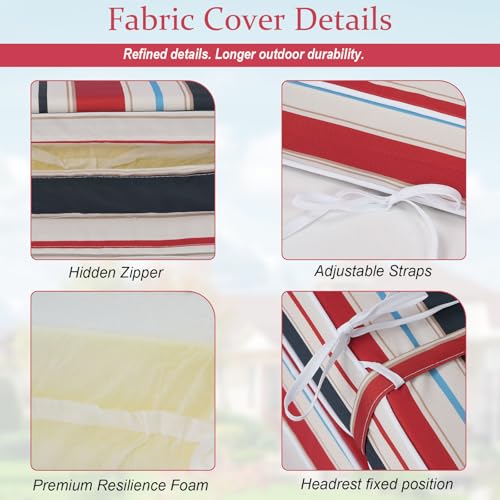 Chaise Lounge Cushions Outdoor 72x21x4 Inch, Patio Lounger Chair Cushion with Removable Cover, Fade Resistant Replacement Pad for Outdoor Furniture (Red and Blue Stripes, 72x21x4 inch) - color: Red and Blue Stripes