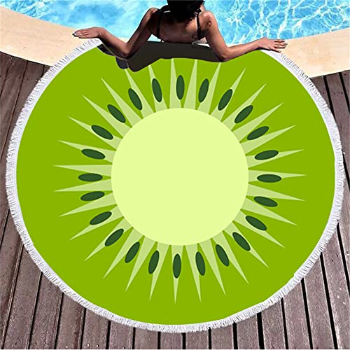 Round Beach Towel Oversized, 59" Circle Beach Blanket with Tassel, Microfiber Round Beach Towel with Fringe, Large Picnic Yoga Mat Kids Play Area Rug, Tropical Fruits Swim Pool Towels (Kiwi) - color: Kiwi