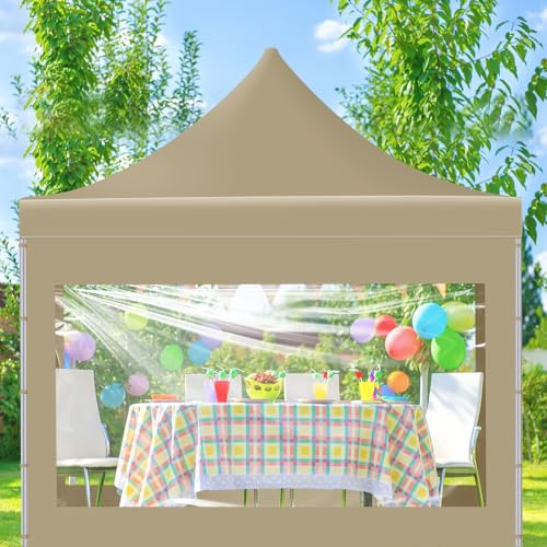 SmoothNovelty 3 Pcs Clear Canopy Sidewalls with Black Storage Bag Window Sidewall for 10 x 10 Inch Tent Waterproof Shade Wall, Sunwalls Only, Canopy Tent Not Included, No Zipper(Khaki) - color: Khaki