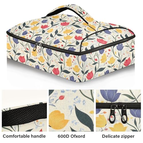 ALAZA Insulated Casserole Carrier for Hot or Cold Food, Sweet Tulip Food Carrier for Potluck Cookouts Parties Picnic