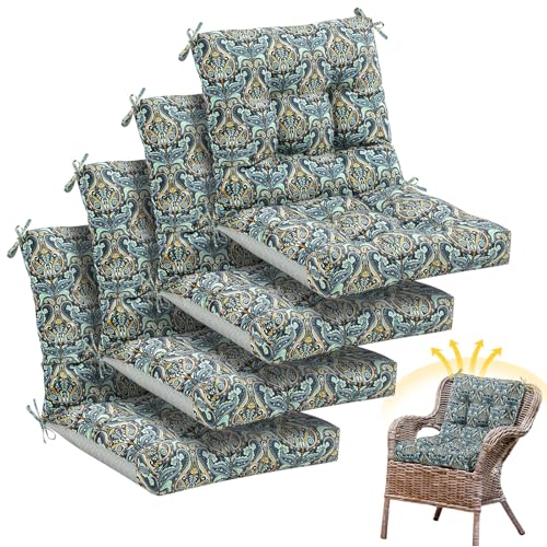 Marsui 4 Pcs Outdoor Indoor High Back Chair Cushions Patio Furniture Tufted Pillow with Ties Water-Resistant Replacement Outdoor Rocking Chair Cushions, 42 x 21 Inches (Blue,Paisley) - color: Blue, size: Paisley
