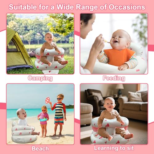 Inflatable Baby Seat for Babies 3-36 Months, Baby Chair with Fence & Built in Air Pump, Blow Up Floor Baby Seat with Back Support, Inflatable Baby Chair Sit Me Up for Home, Travel Pink Rabbit Fence - color: Pink Rabbit