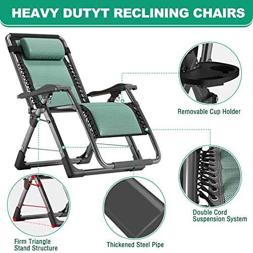 LILYPELLE Zero Gravity Chair, Premium Lawn Recliner Folding Portable Chaise Lounge with Detachable Headrest and Cup Holder, Reclining Patio Lounger Chair - color: Cool Green, style: Zero Gravity Chair