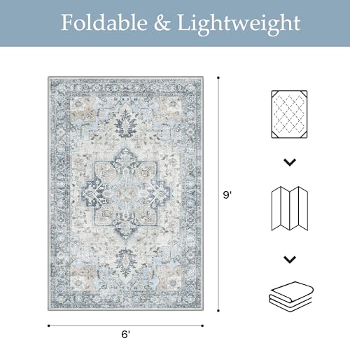 GENIMO Outdoor & Indoor Area Rug 6'x9', Waterproof, Non-Shedding, Easy Cleaning, Boho Mat for Patio, Living Room, Balcony, Dining Room, RV, Deck, Bedroom, Camping, Outside Carpet,Blue - color: Blue, size: 6' x 9' (Rectangular)
