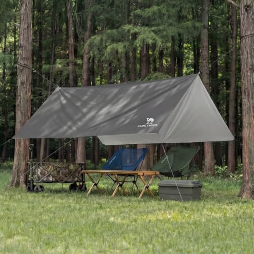 CAMEL CROWN Camping Tarp,3000mm Waterproof & UPF 50+ Sun Protection Rain Fly Tarp - Lightweight Portable Camping Shelter with Stakes, Guy Lines & Carry Bag, for Hiking Backpacking Beach Picnic Shade - color: Cool Grey