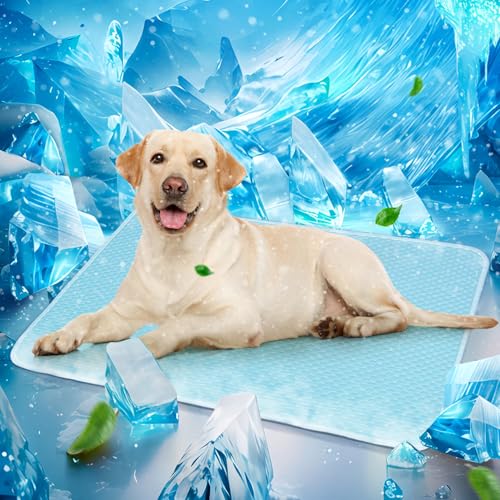 Mora Pets Dog Cooling Mat Instant Self Cooling Pad for Dogs & Cats Breathable Washable Summer Pet Cool Mat Indoor Outdoor, Cold Blanket for Floor Crate Car Travel Use Non Slip Large 40'' x 28'' Blue - color: Light Blue, size: 40'' X 28'' (Large)
