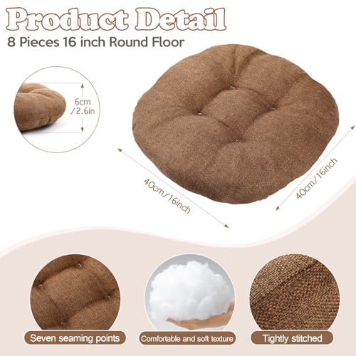 Fumete 8 Pcs 16 Inch Round Floor Cushions for Kids and Toddlers, Flexible Seating Classroom Furniture Floor Pillow for Home, Daycare, Preschool, Yoga and Meditation (Brown) - color: Brown